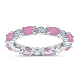 Full Eternity Stackable Band Ring Oval Created Opal 925 Sterling Silver