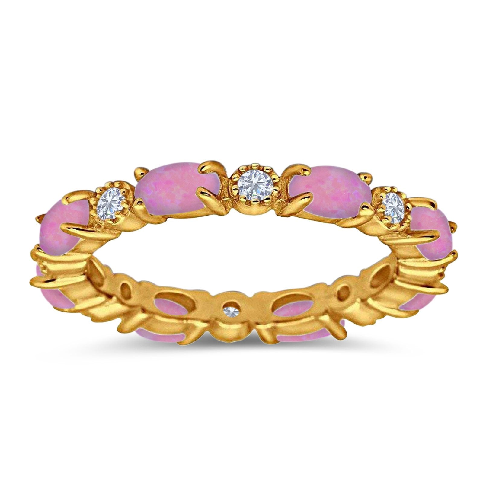 Full Eternity Stackable Band Ring Oval Created Opal 925 Sterling Silver