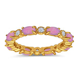 Full Eternity Stackable Band Ring Oval Created Opal 925 Sterling Silver