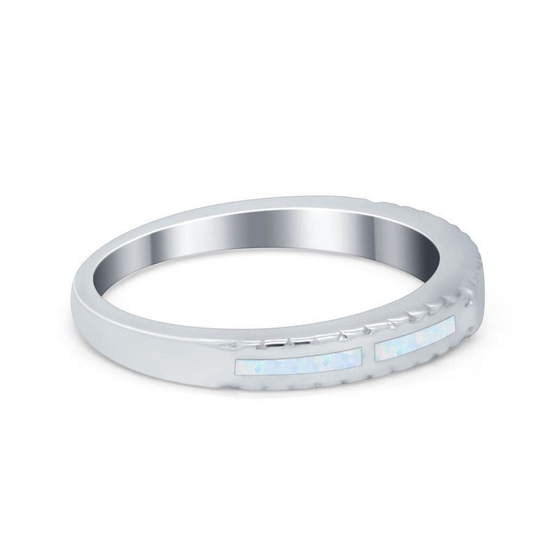 Wedding Rings Eternity Style Band Simulated Opal Round 925 Sterling Silver