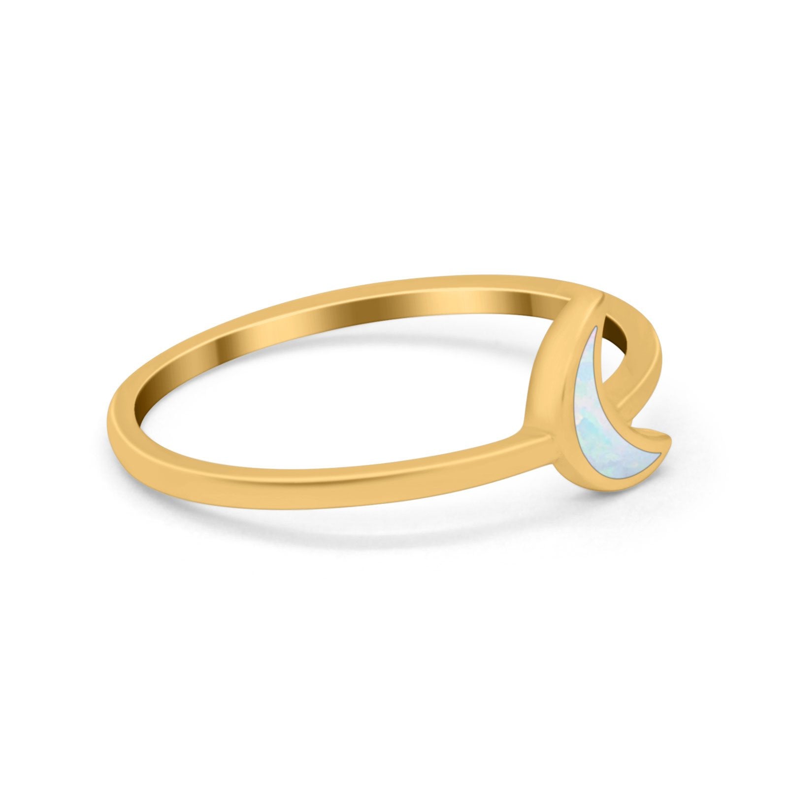 Moon Band Crescent Ring Round Simulated Cubic Zirconia Opal 925 Sterling Silver