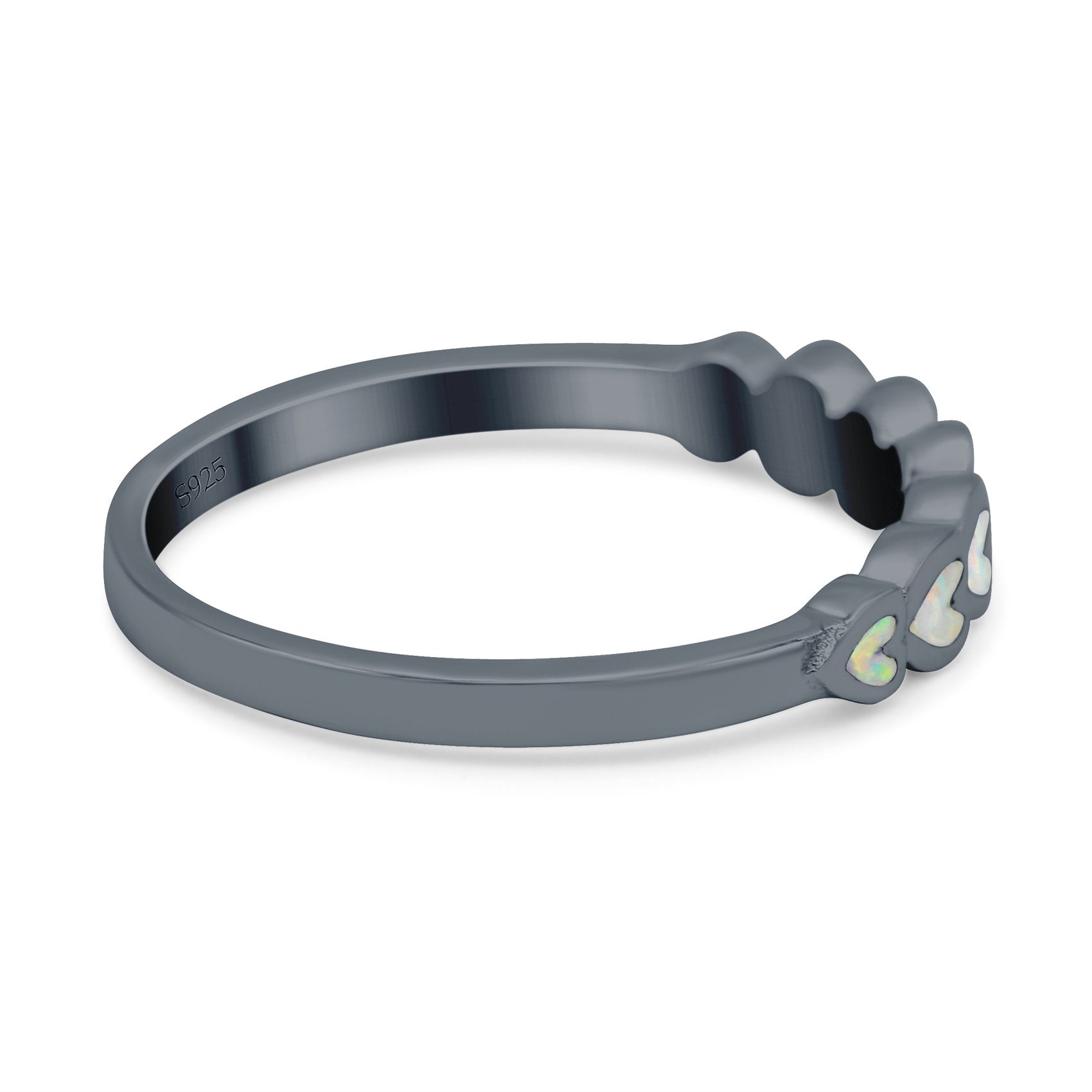 Sideways Heart Eternity Band Lab Created White Opal Band 925 Sterling Silver