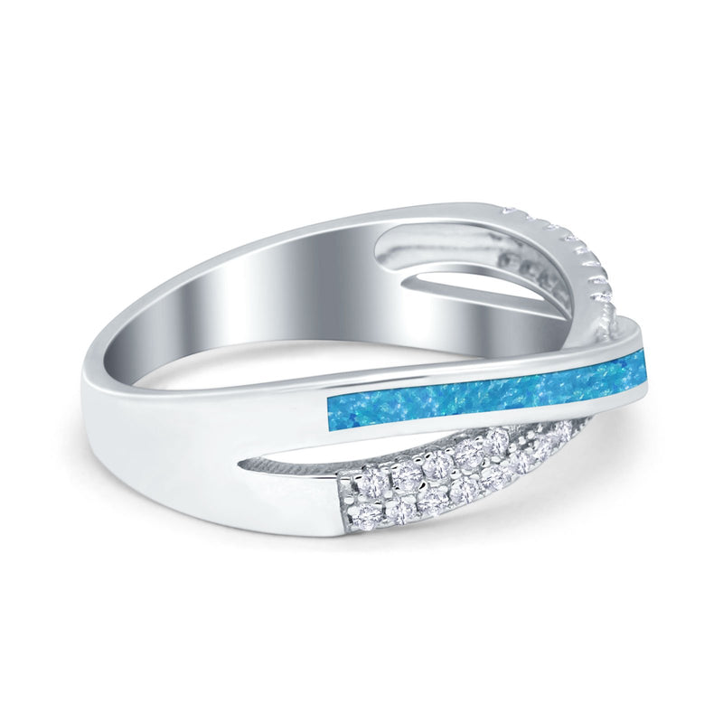 Infinity Crisscross Eternity Rings Simulated CZ Opal 925 Sterling Silver
