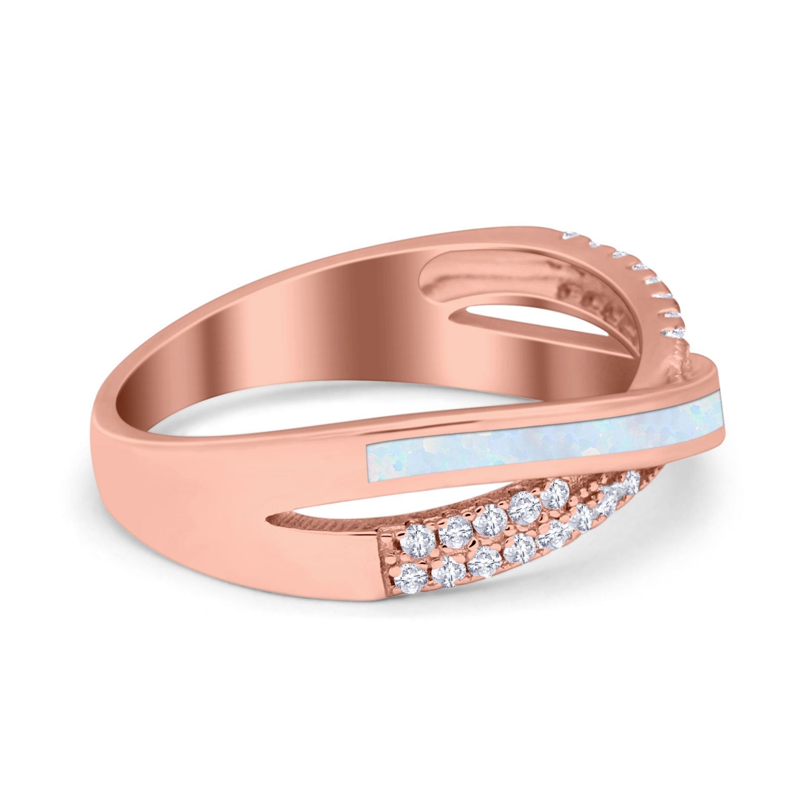 Infinity Crisscross Eternity Rings Simulated CZ Opal 925 Sterling Silver