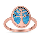 Oval Tree of Life Ring Lab Created Opal Rhodium Plated 925 Sterling Silver