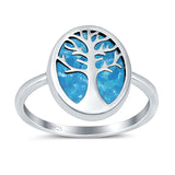 Oval Tree of Life Ring Lab Created Opal Rhodium Plated 925 Sterling Silver
