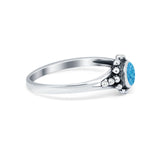 Bali Design Oxidized Style Lab Created Blue Opal Ring 925 Sterling Silver