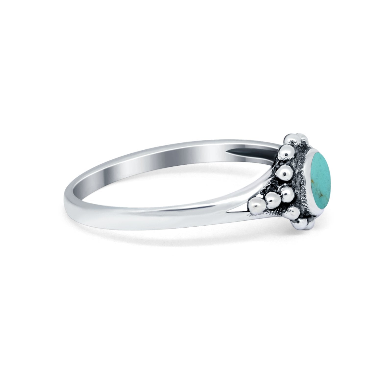 Bali Design Oxidized Style Lab Created Blue Opal Ring 925 Sterling Silver
