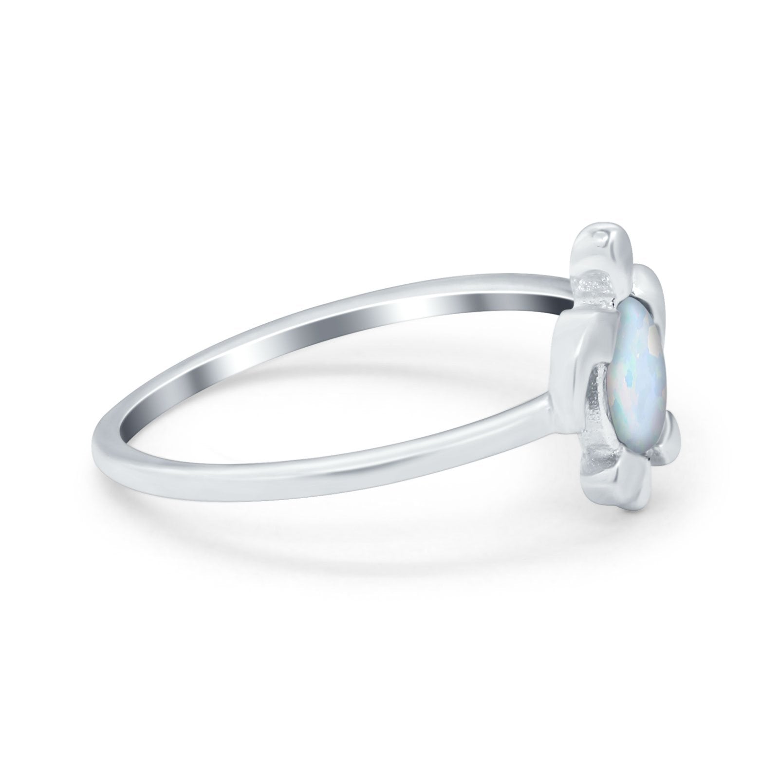 Turtle Ring Simulated Cubic Zirconia Opal 925 Sterling Silver