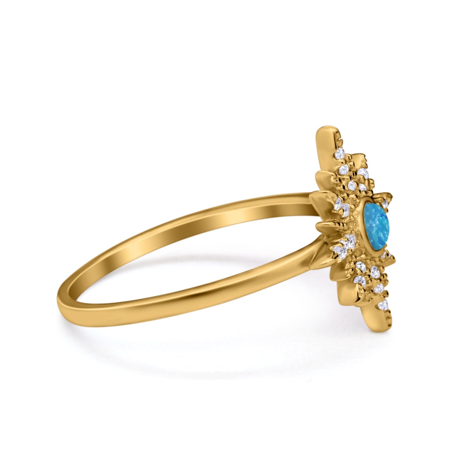 Cluster Starburst Opal Ring Round Simulated Cubic Zirconia 925 Sterling Silver