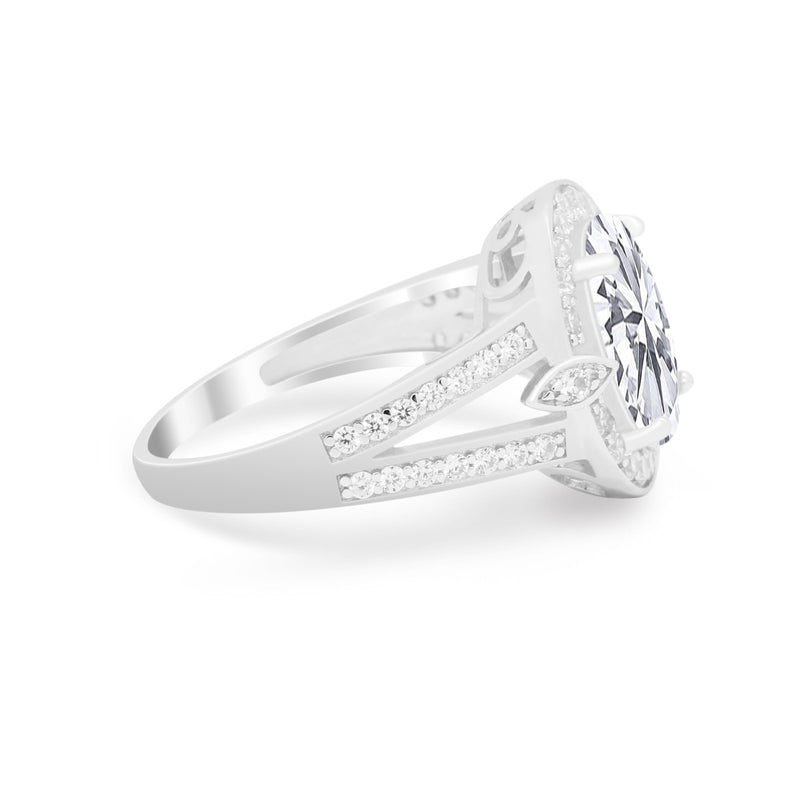 Art Deco Engagement Bridal Ring Simulated Cubic Zirconia 925 Sterling Silver