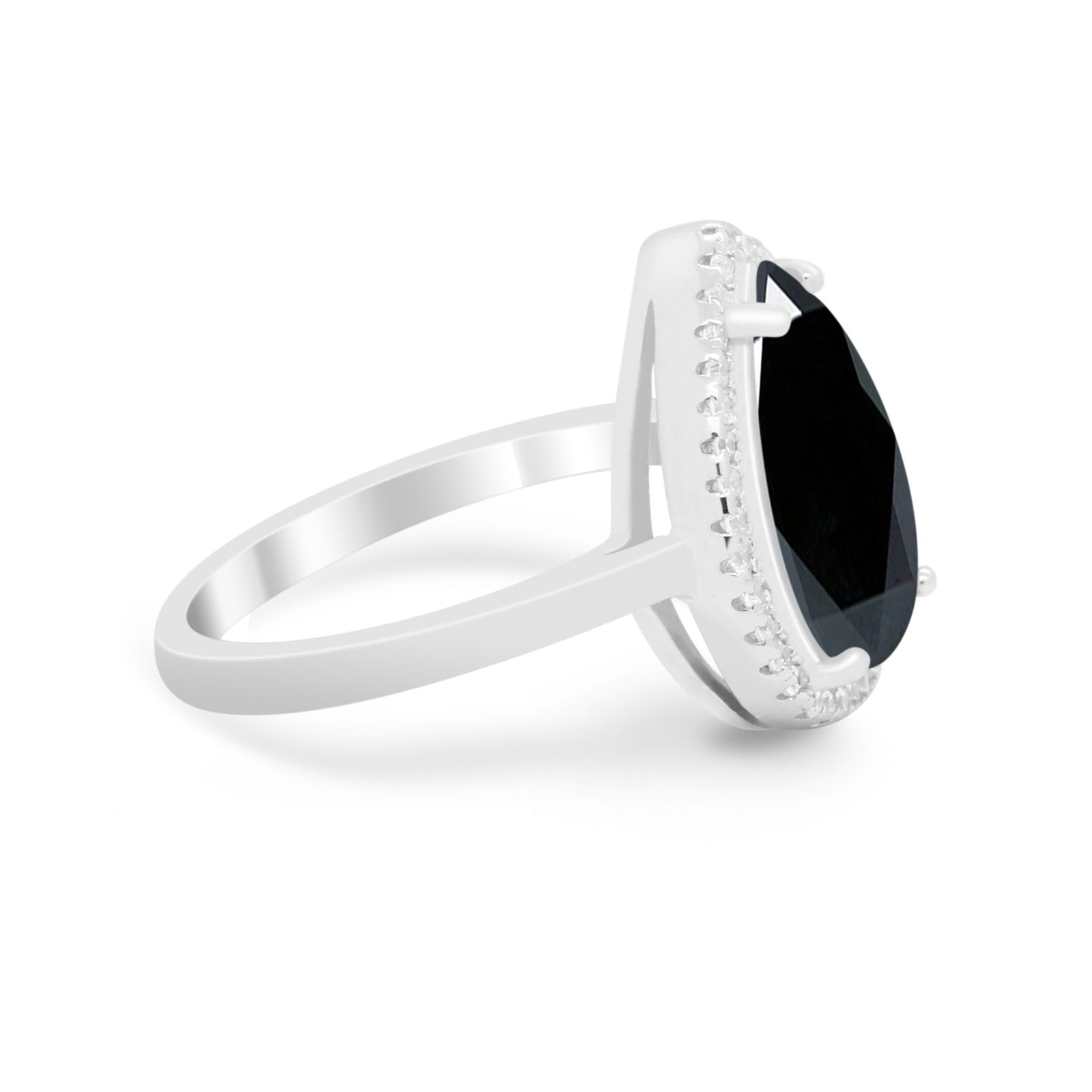 Halo Teardrop Wedding Ring Pear Simulated Cubic Zirconia 925 Sterling Silver