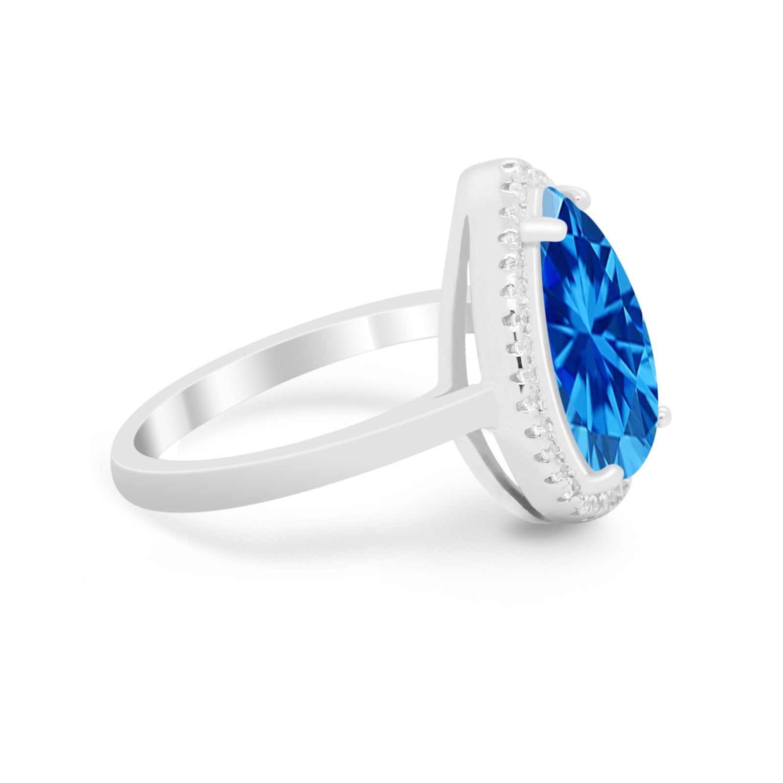 Halo Teardrop Wedding Ring Pear Simulated Cubic Zirconia 925 Sterling Silver