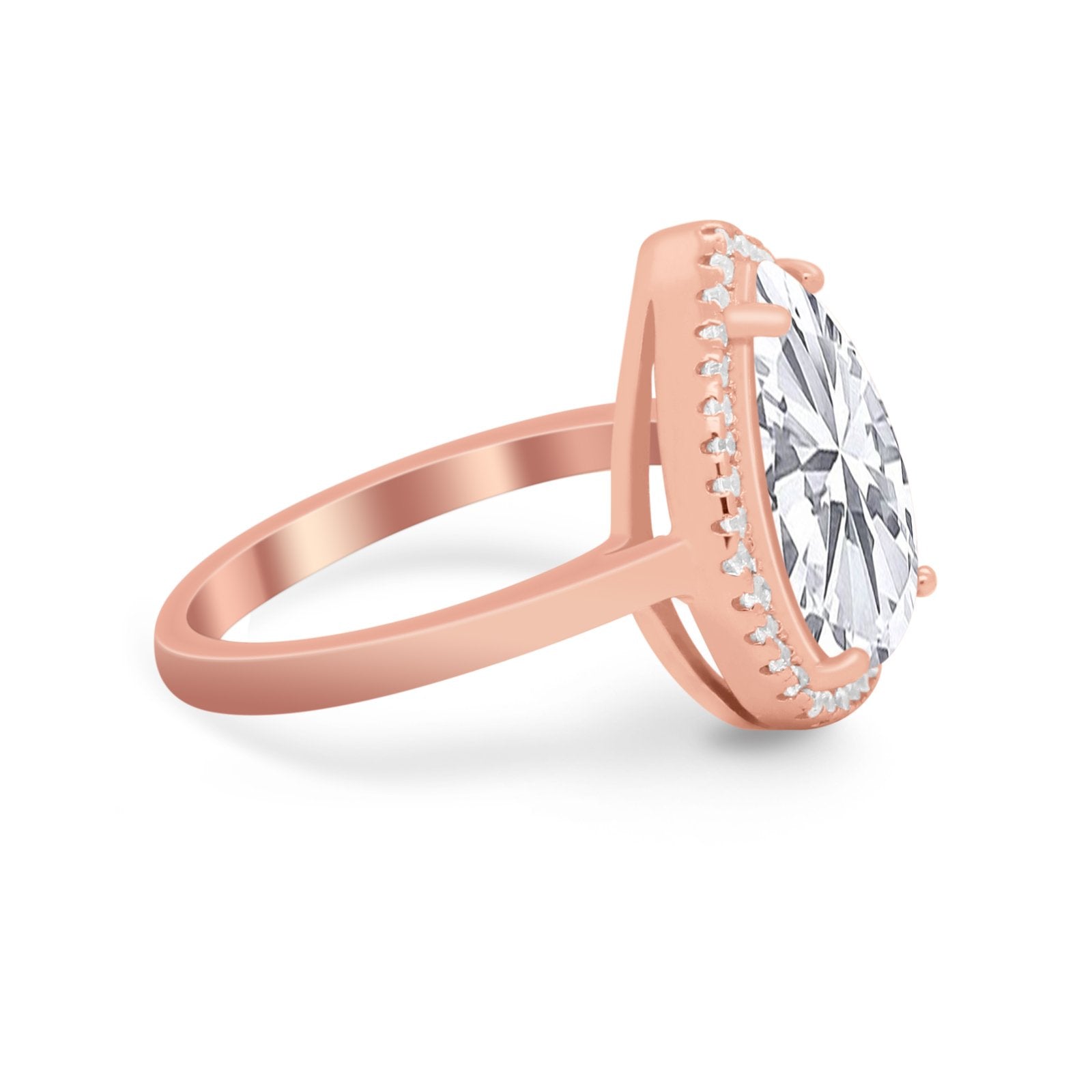 Halo Teardrop Wedding Ring Pear Simulated Cubic Zirconia 925 Sterling Silver