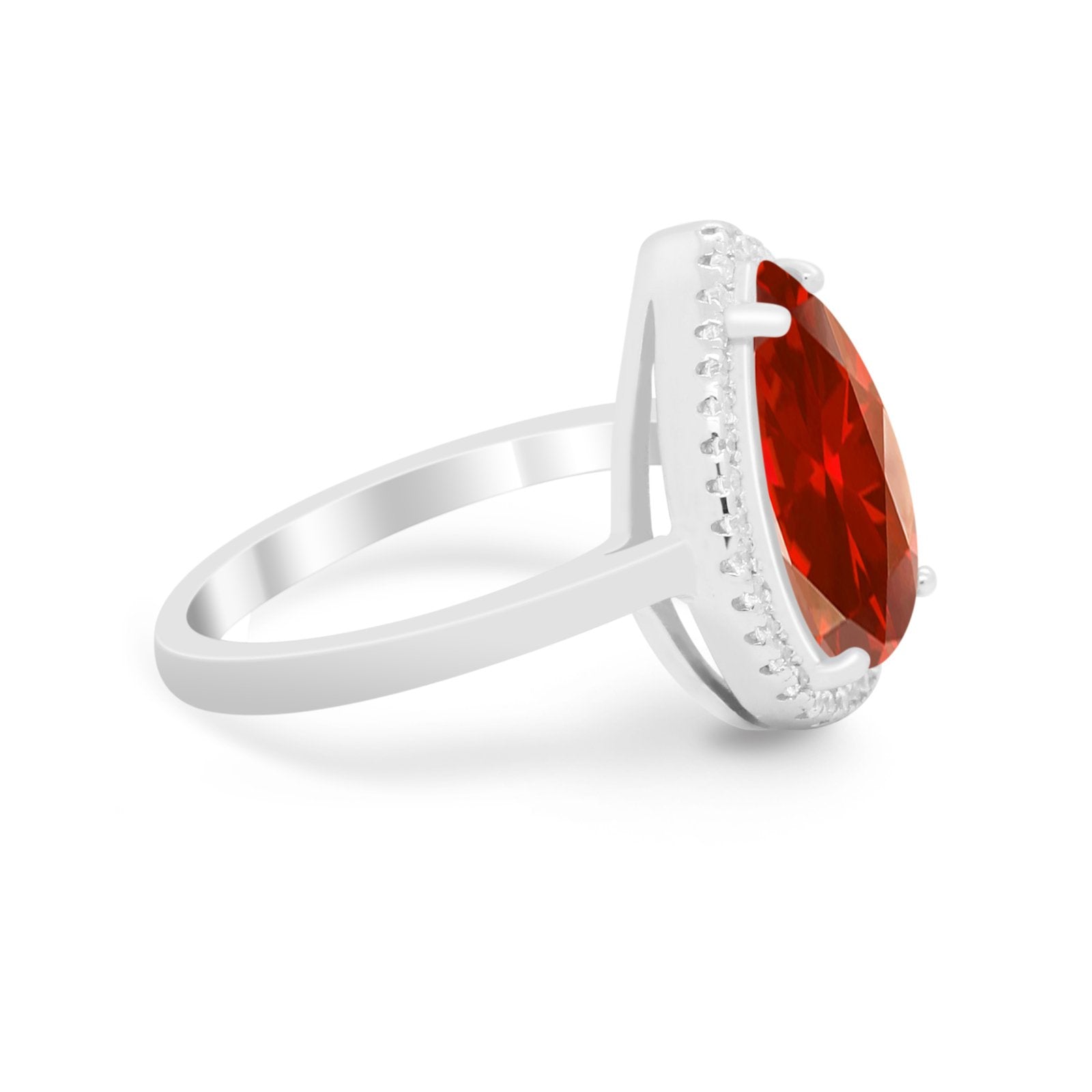 Halo Teardrop Wedding Ring Pear Simulated Cubic Zirconia 925 Sterling Silver