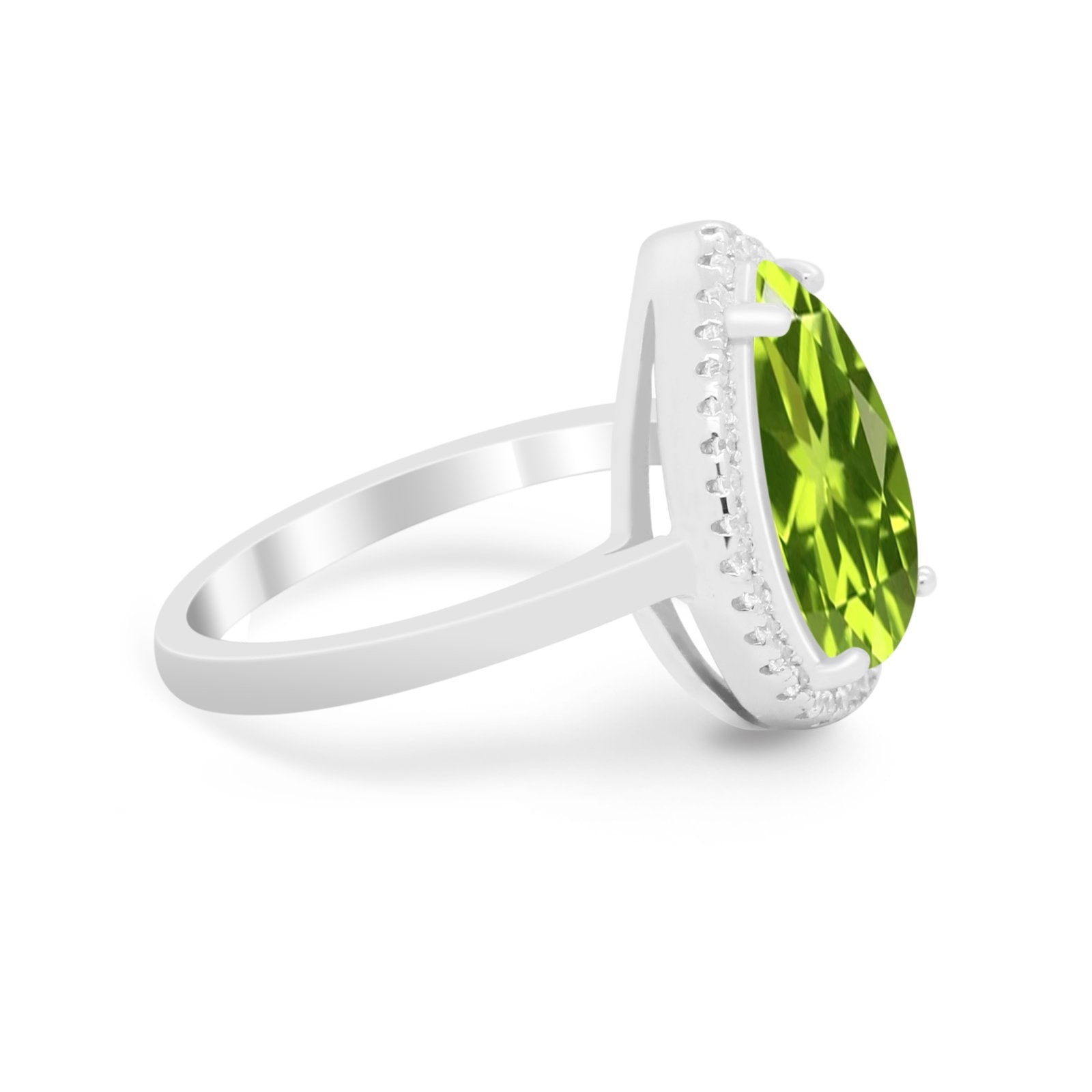 Halo Teardrop Wedding Ring Pear Simulated Cubic Zirconia 925 Sterling Silver