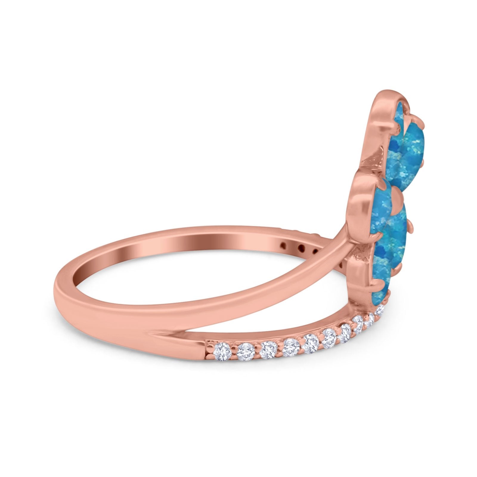 Plumeria Flower Ring Simulated Cubic Zirconia Opal 925 Sterling Silver