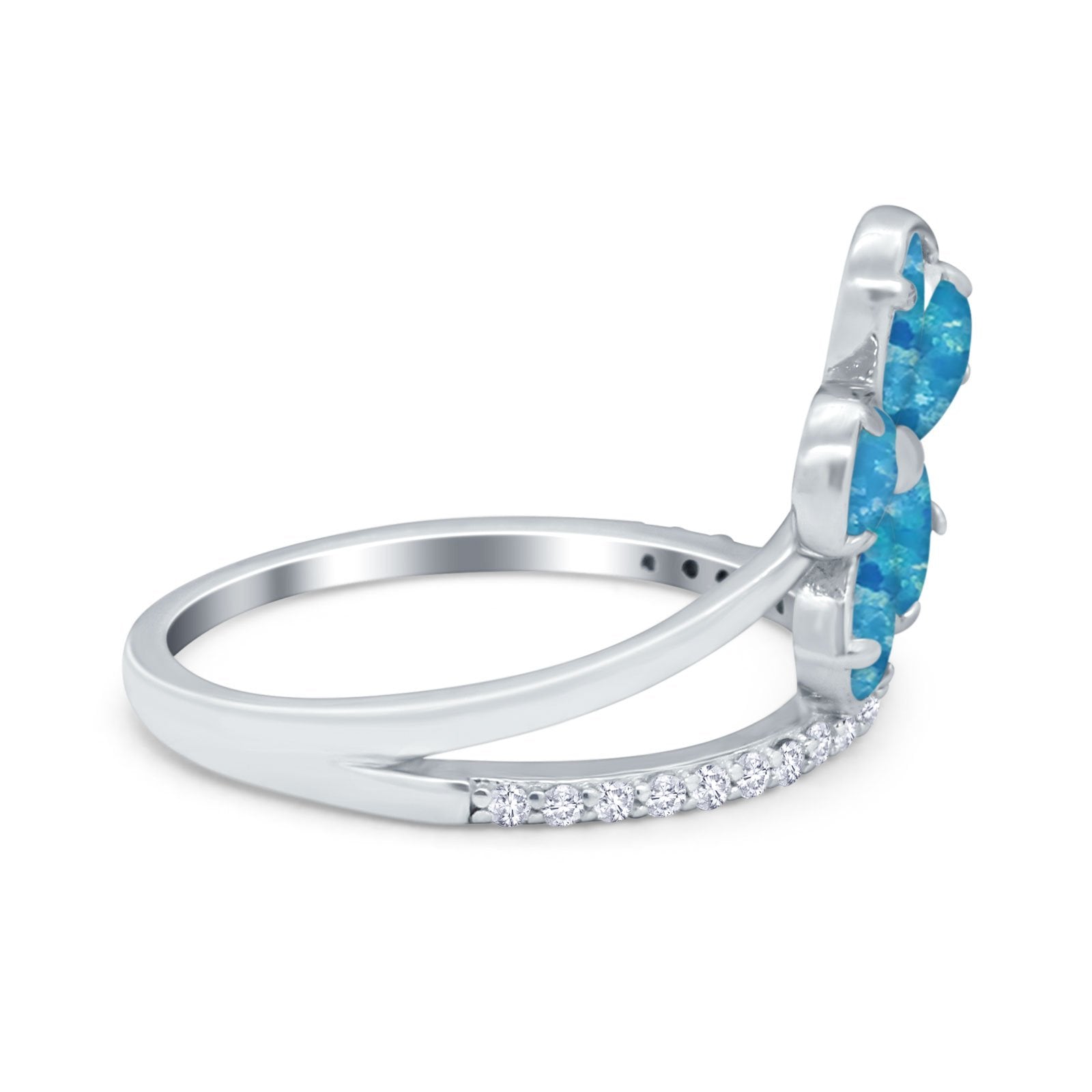 Plumeria Flower Ring Simulated Cubic Zirconia Opal 925 Sterling Silver