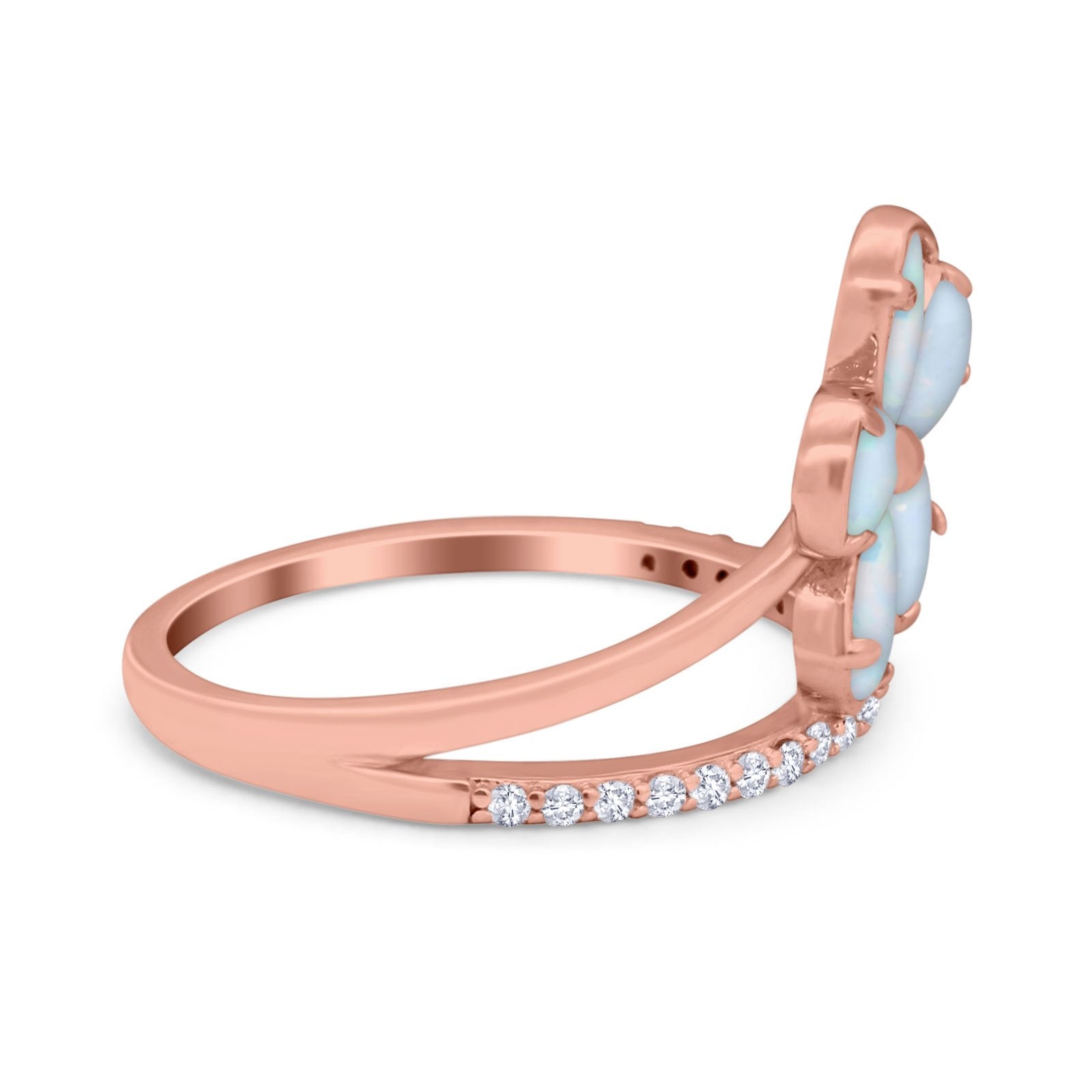 Plumeria Flower Ring Simulated Cubic Zirconia Opal 925 Sterling Silver