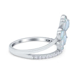 Plumeria Flower Ring Simulated Cubic Zirconia Opal 925 Sterling Silver