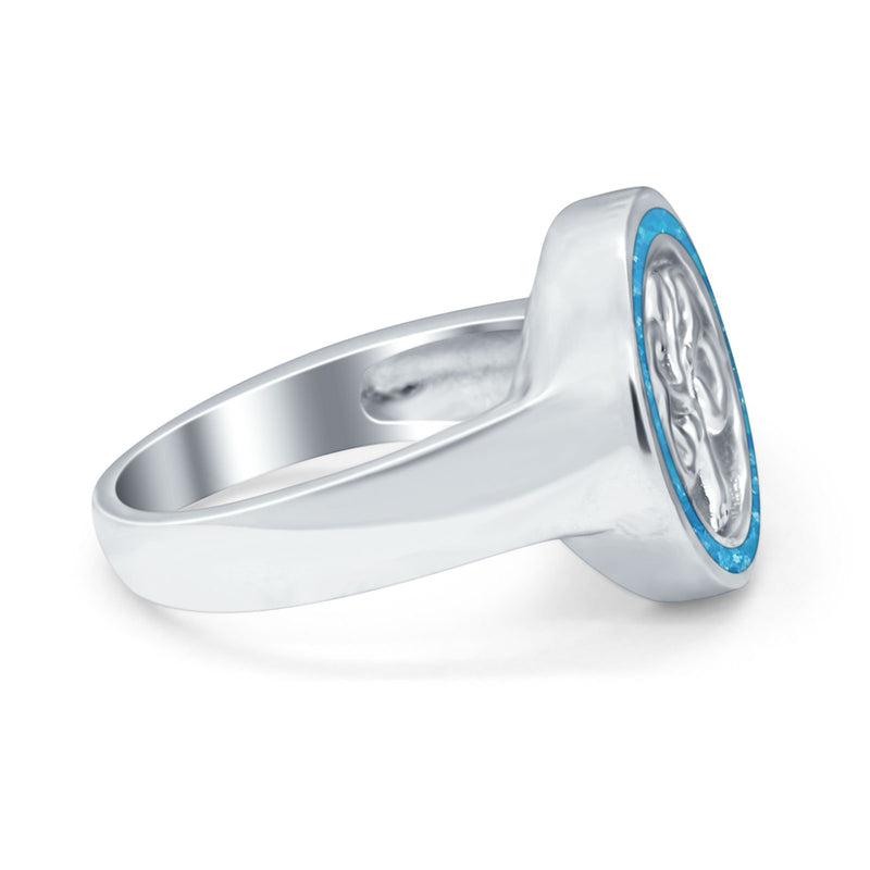 Tree of Life Band Ring Simulated Cubic Zirconia Opal 925 Sterling Silver