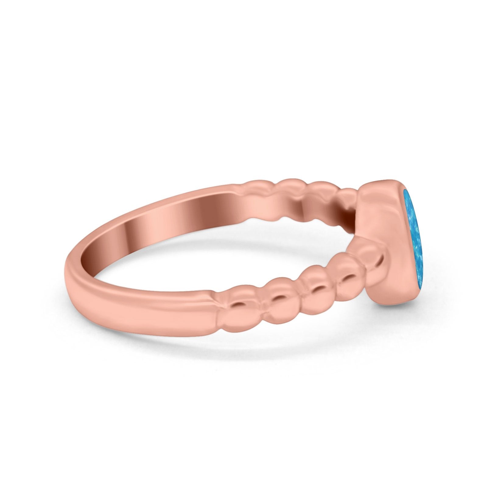 Solitaire Oval Ring Beaded Design Band Simulated Opal Round 925 Sterling Silver