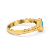 Solitaire Oval Ring Beaded Design Band Simulated Opal Round 925 Sterling Silver