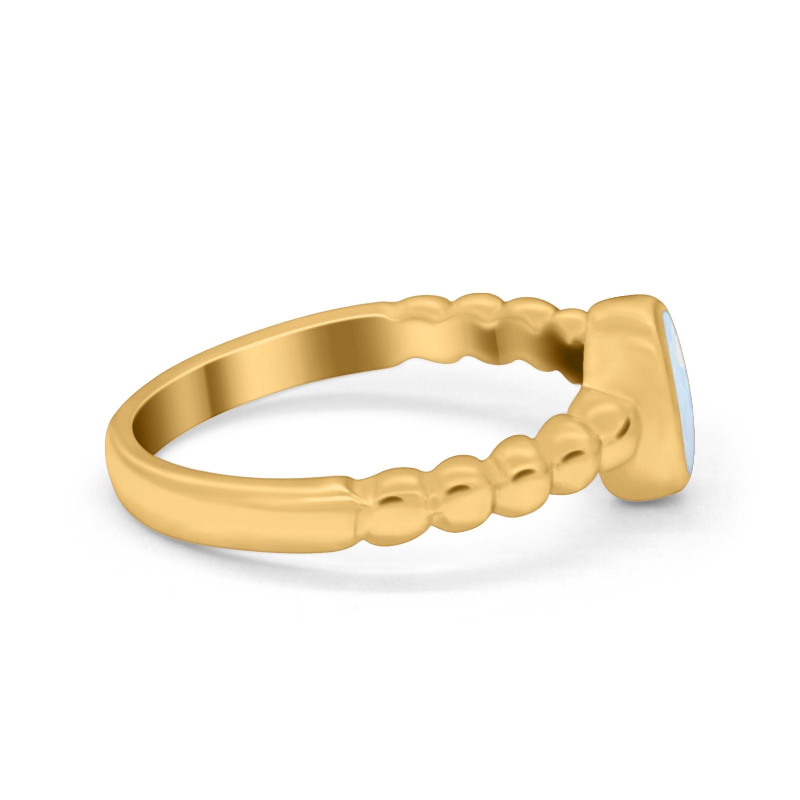 Solitaire Oval Ring Beaded Design Band Simulated Opal Round 925 Sterling Silver