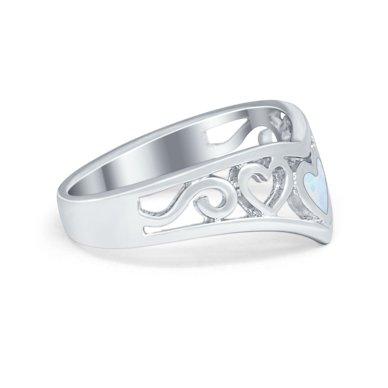 Heart Filigree Midi Thumb V Ring Simulated Cubic Zirconia 925 Sterling Silver