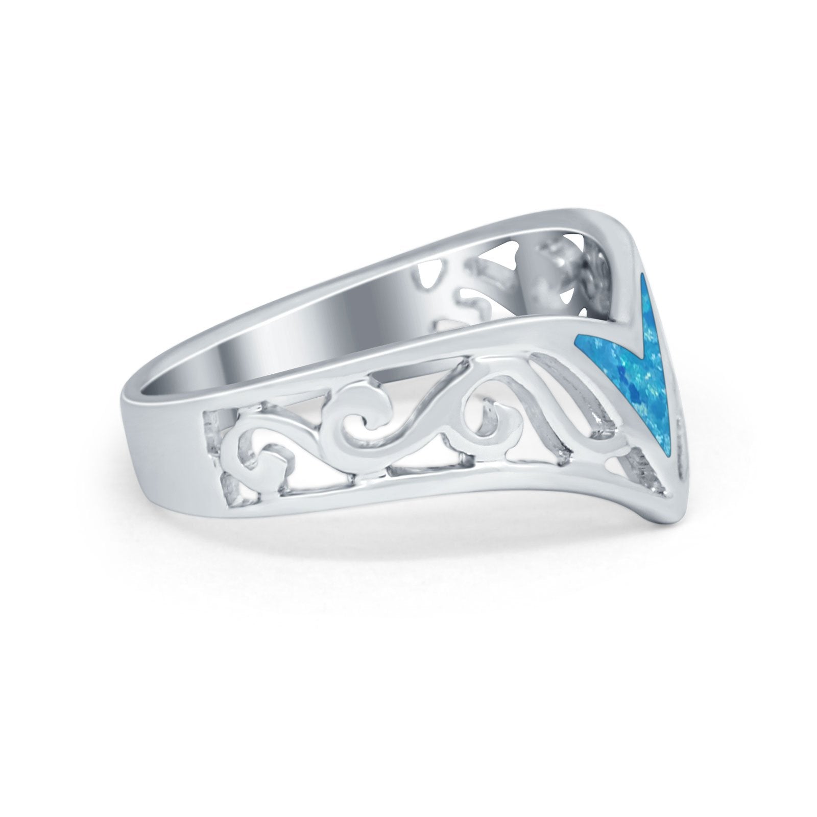 Filigree Chevron Midi Thumb V Ring Round Cubic Zirconia 925 Sterling Silver