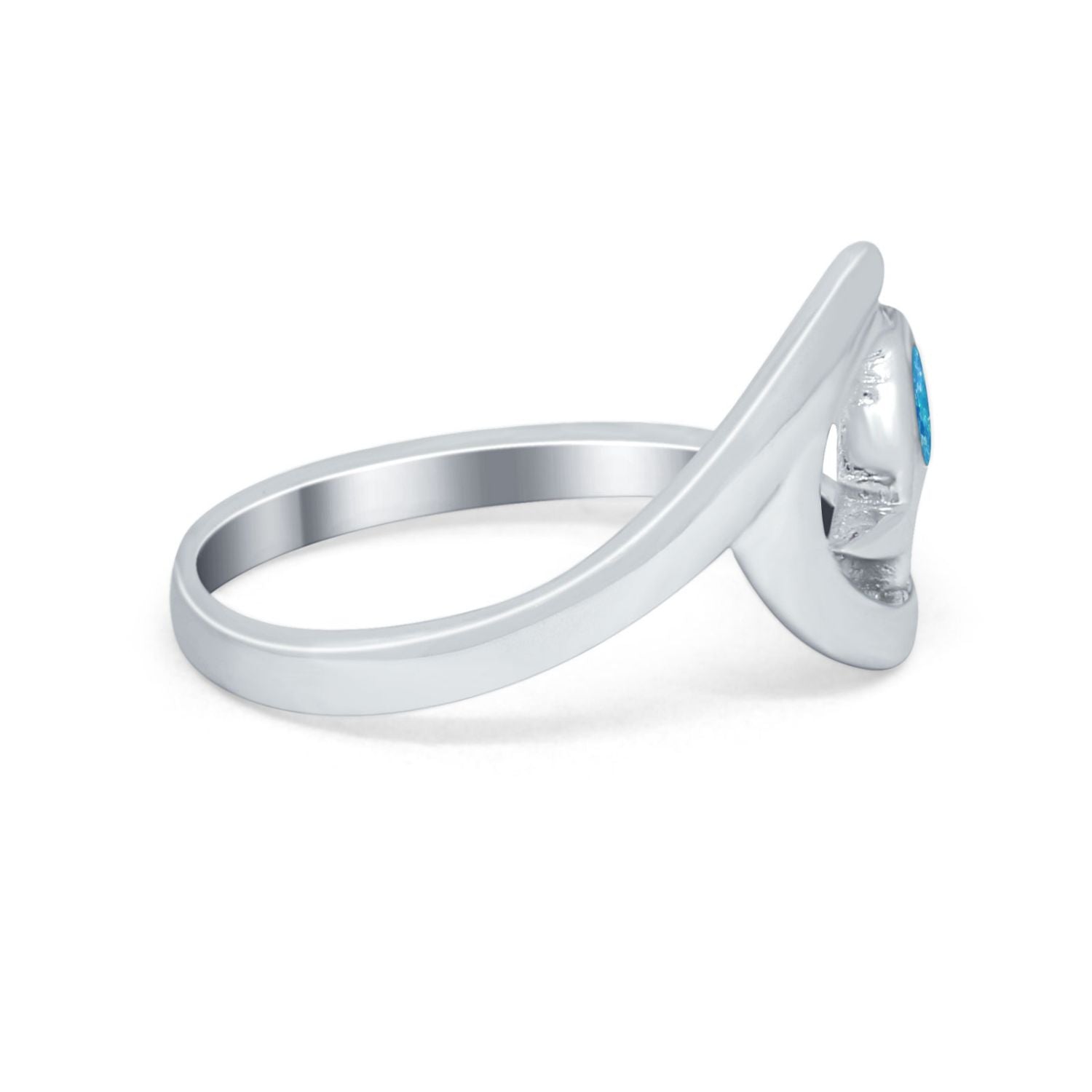 Summer Wave Dolphin Wave Ring Band Simulated Cubic Zirconia 925 Sterling Silver