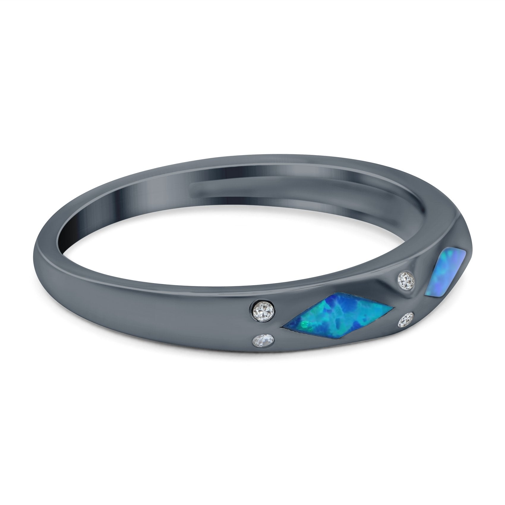 Half Eternity Lab Created Opal Wedding Ring Band Simulated Cubic Zirconia 925 Sterling Silver