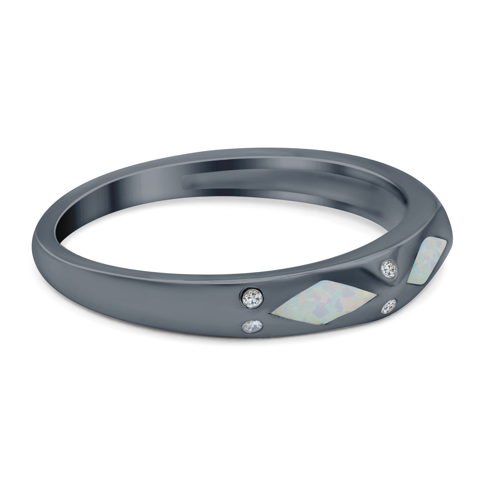 Half Eternity Lab Created Opal Wedding Ring Band Simulated Cubic Zirconia 925 Sterling Silver