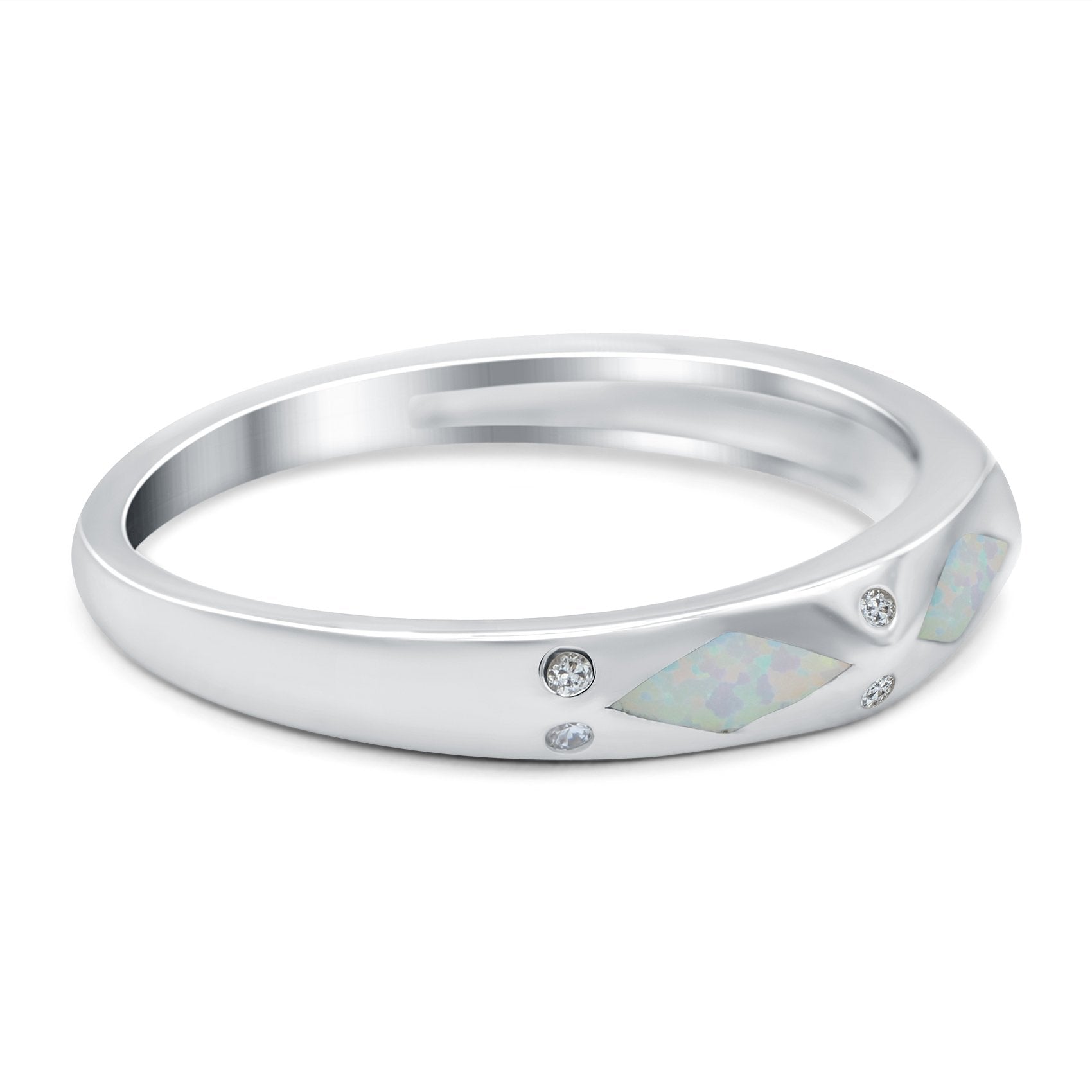 Half Eternity Lab Created Opal Wedding Ring Band Simulated Cubic Zirconia 925 Sterling Silver