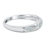 Half Eternity Lab Created Opal Wedding Ring Band Simulated Cubic Zirconia 925 Sterling Silver