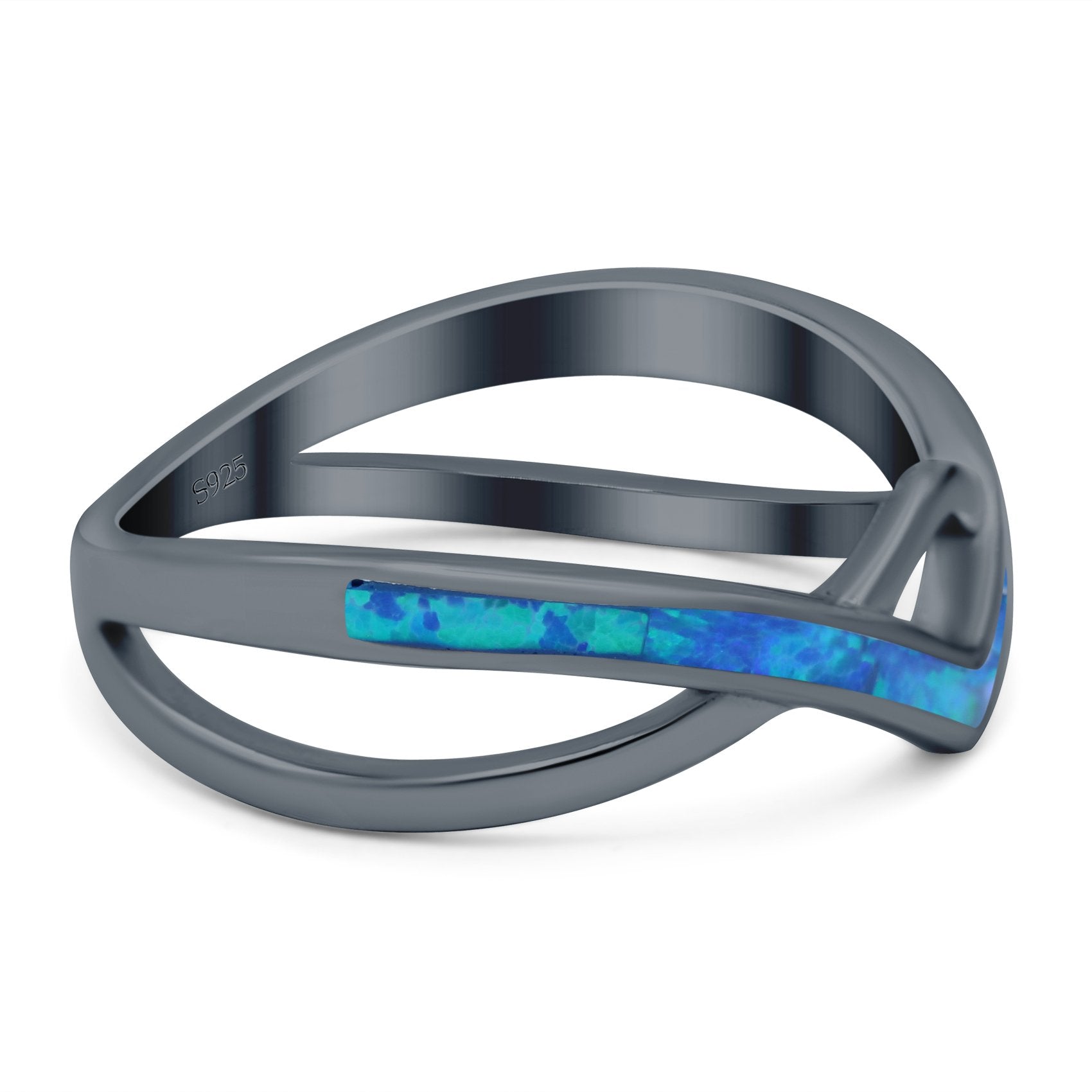 Criss Cross V Shape Ring Band Lab Created Opal 925 Sterling Silver (6mm)