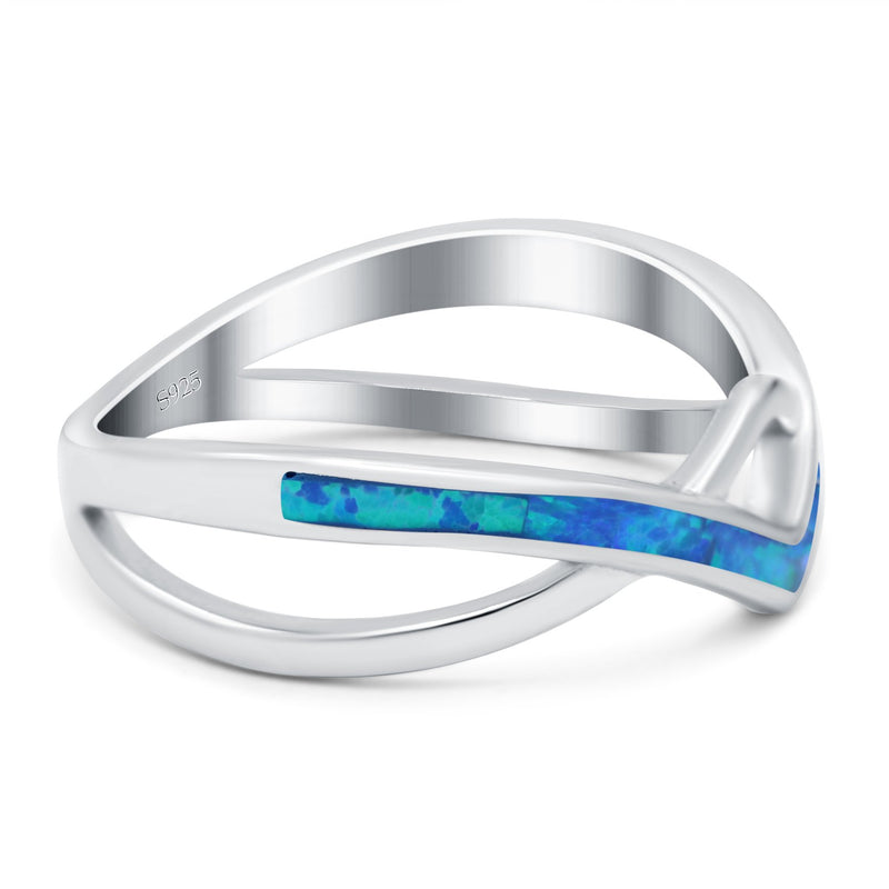 Criss Cross V Shape Ring Band Lab Created Opal 925 Sterling Silver (6mm)