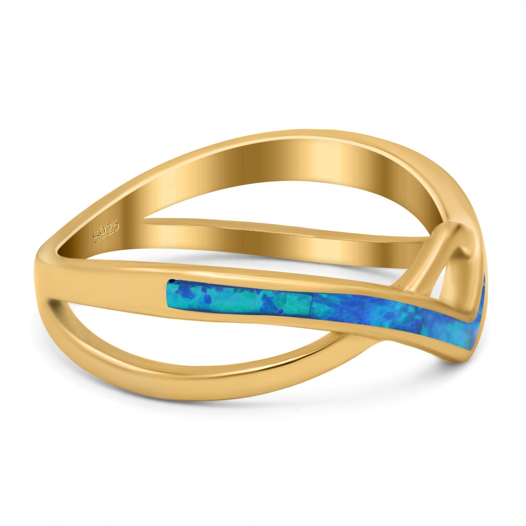 Criss Cross V Shape Ring Band Lab Created Opal 925 Sterling Silver (6mm)