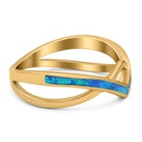Criss Cross V Shape Ring Band Lab Created Opal 925 Sterling Silver (6mm)