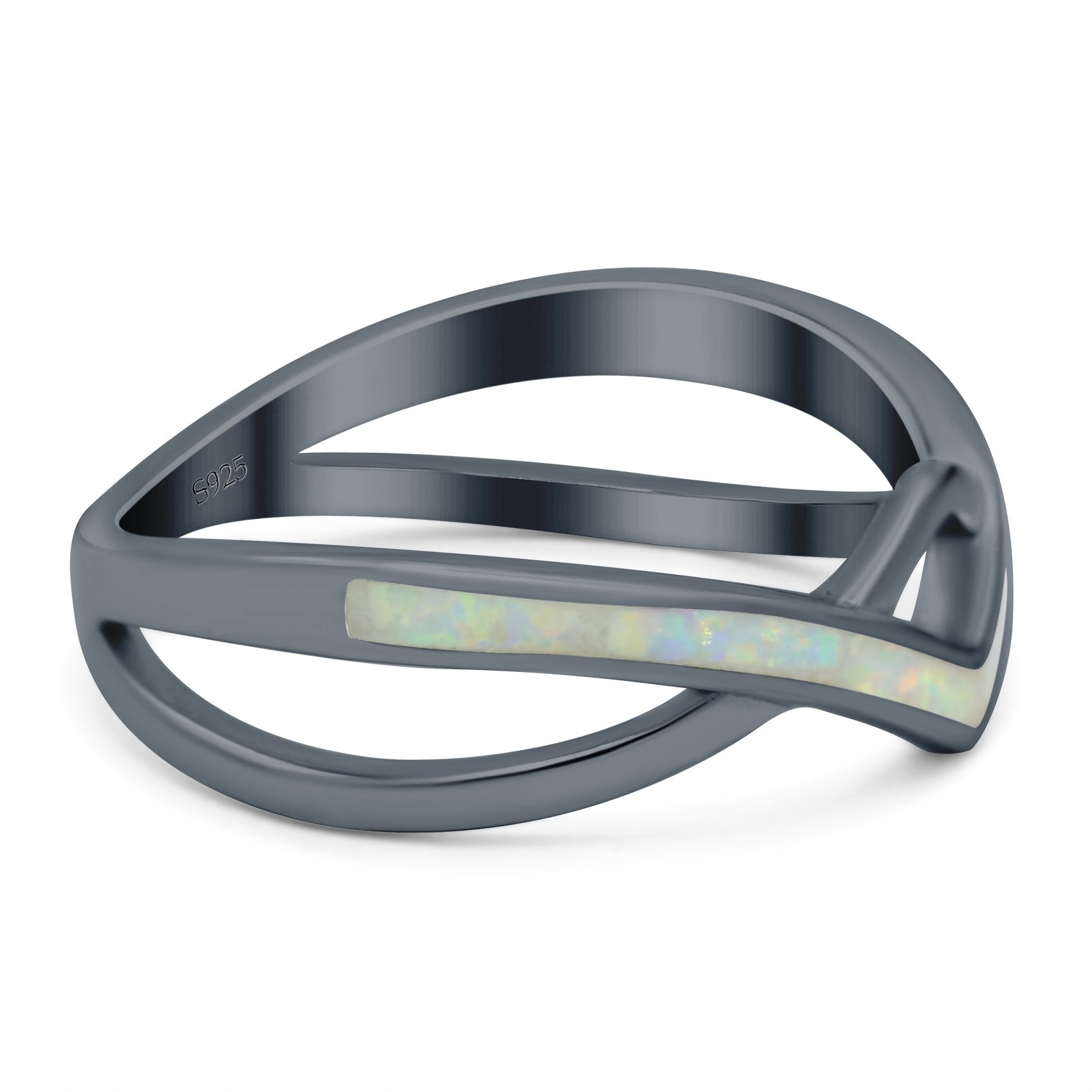 Criss Cross V Shape Ring Band Lab Created Opal 925 Sterling Silver (6mm)