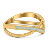 Criss Cross V Shape Ring Band Lab Created Opal 925 Sterling Silver (6mm)