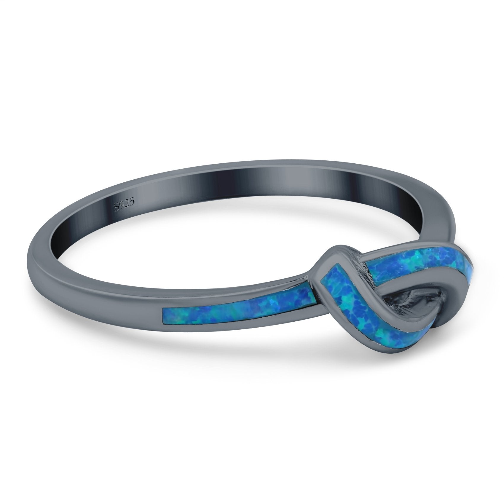 Knot Ring Band Lab Created Opal 925 Sterling Silver (7mm)