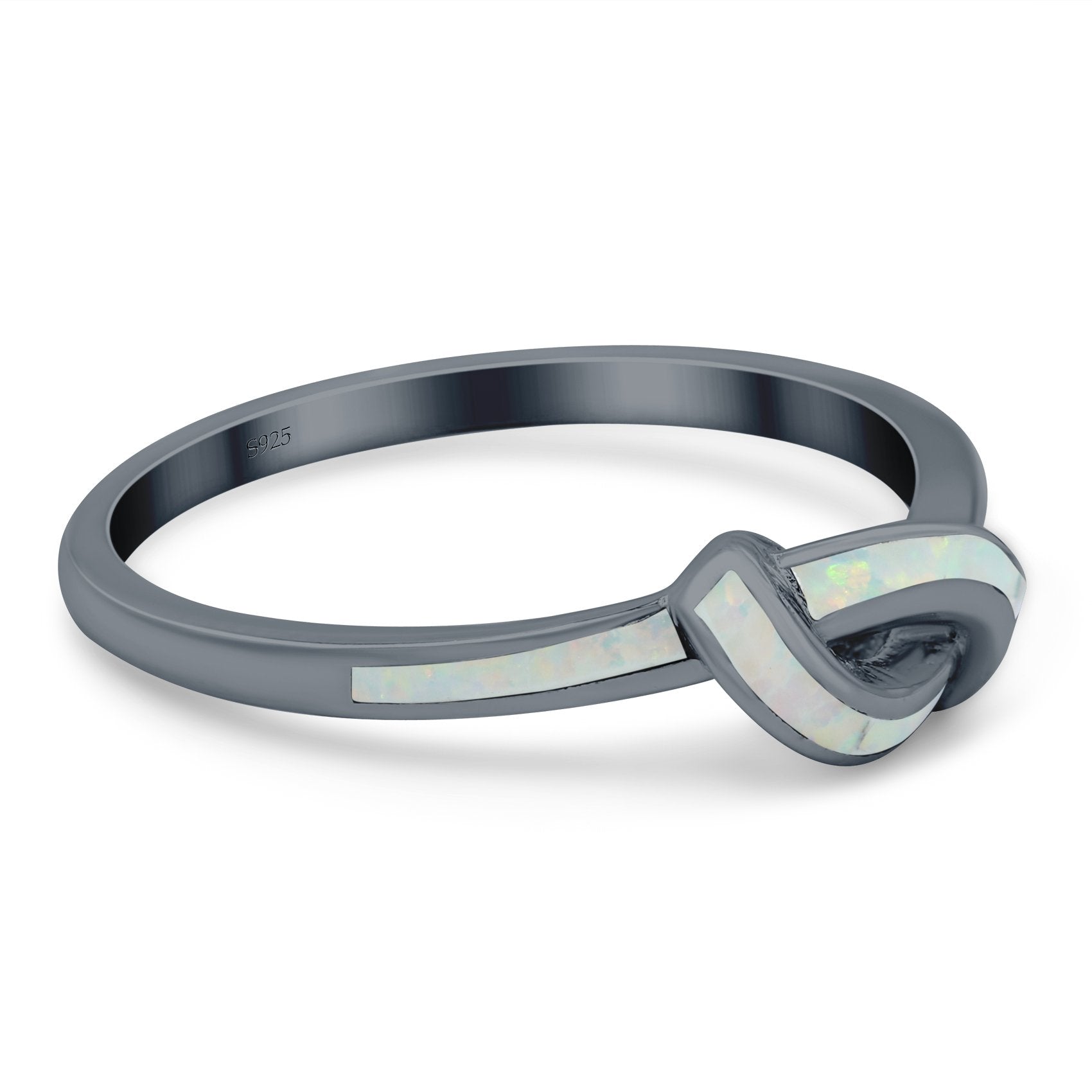 Knot Ring Band Lab Created Opal 925 Sterling Silver (7mm)