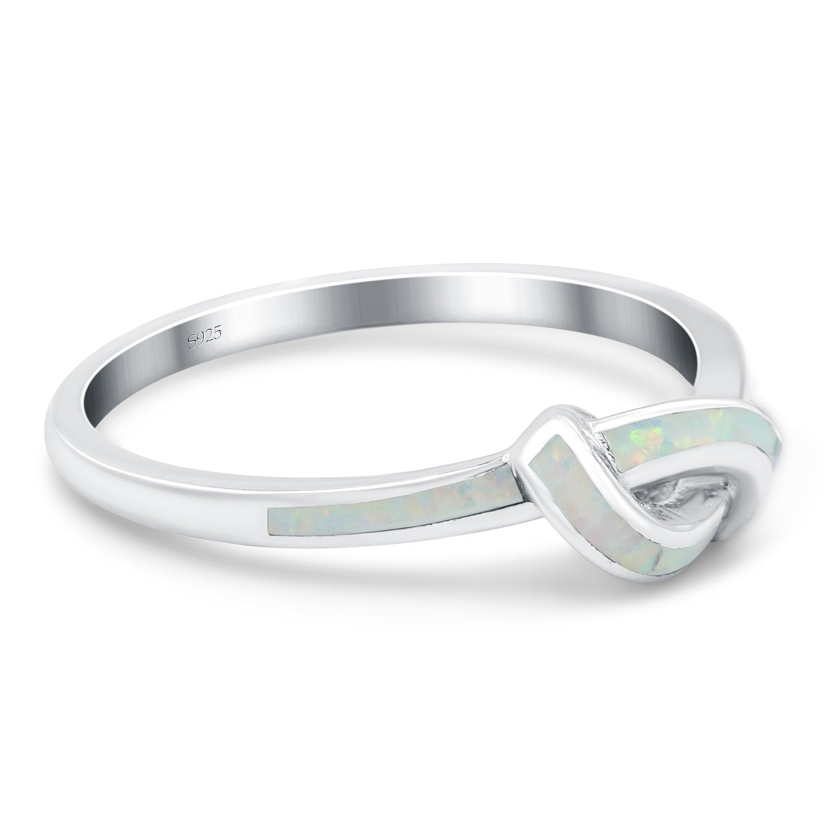 Knot Ring Band Lab Created Opal 925 Sterling Silver (7mm)