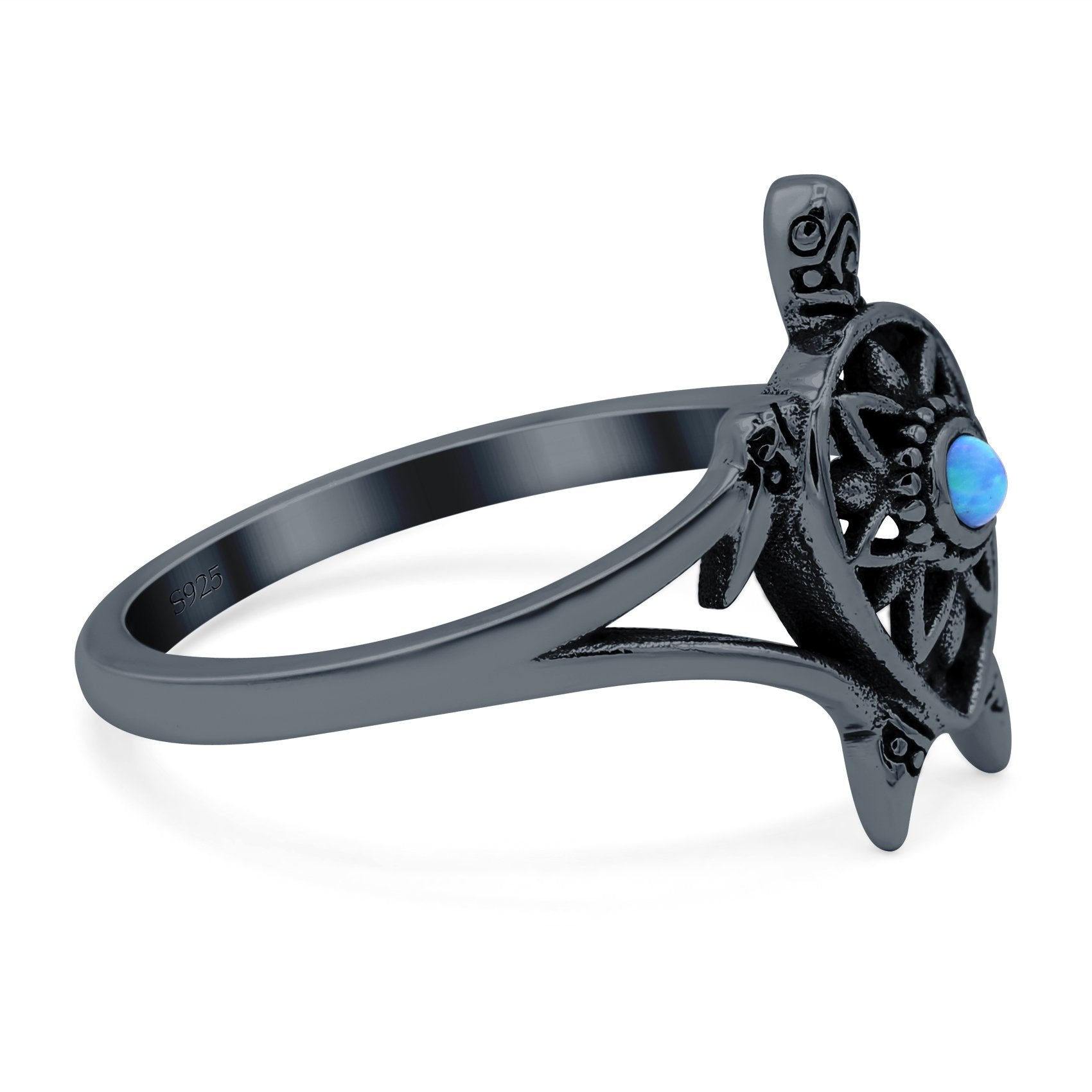 Turtle Ring Band Lab Created Opal 925 Sterling Silver (13mm)