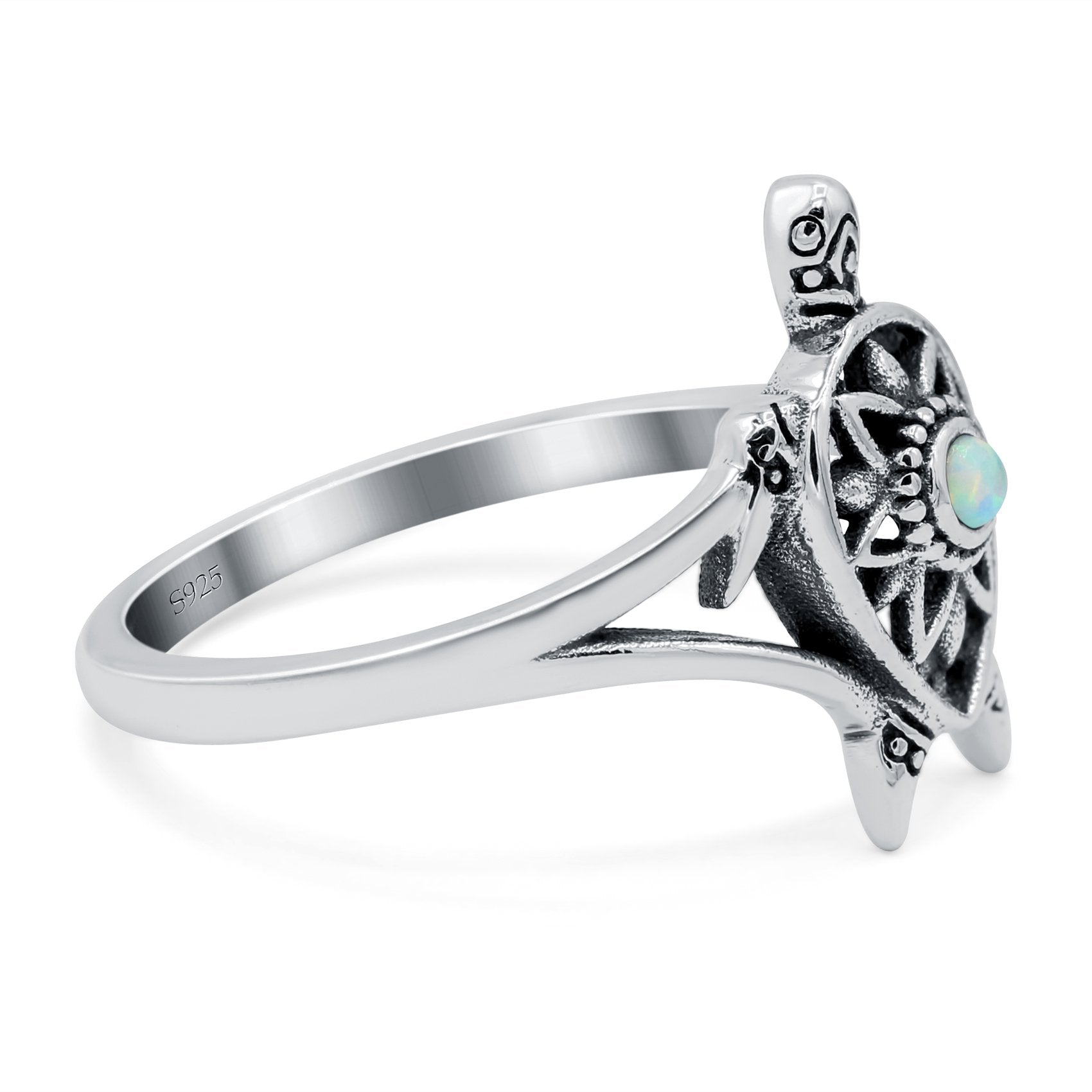 Turtle Ring Band Lab Created Opal 925 Sterling Silver (13mm)