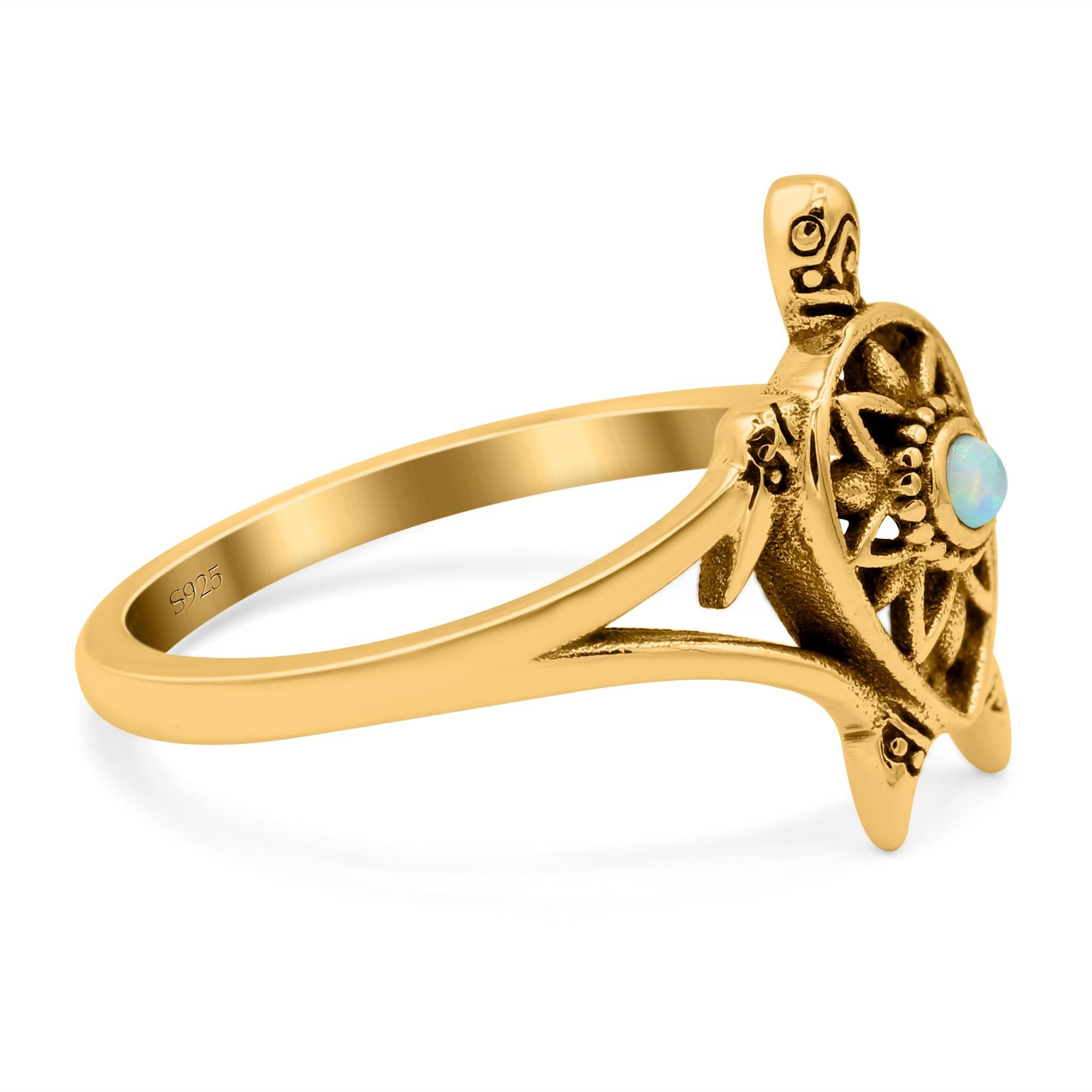 Turtle Ring Band Lab Created Opal 925 Sterling Silver (13mm)
