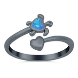 Turtle & Heart Ring Band Lab Created Opal 925 Sterling Silver (10mm)