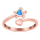 Turtle & Heart Ring Band Lab Created Opal 925 Sterling Silver (10mm)
