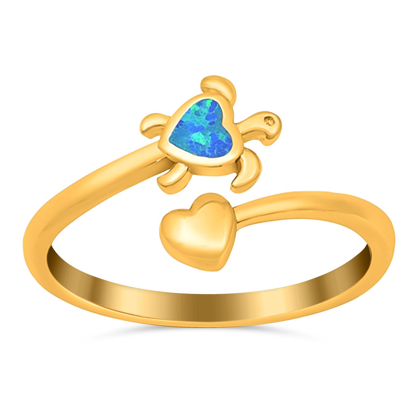 Turtle & Heart Ring Band Lab Created Opal 925 Sterling Silver (10mm)